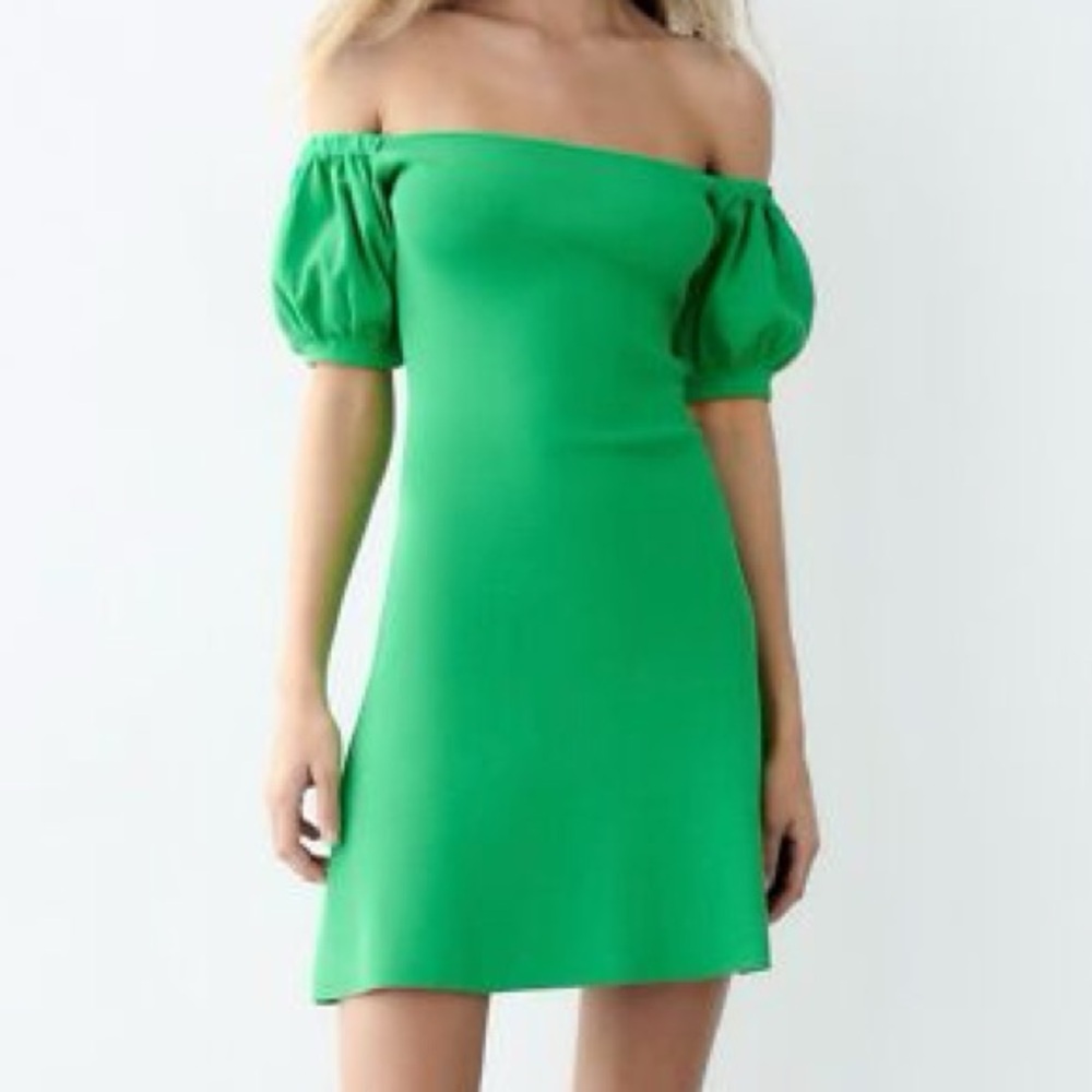 Zara Green Puff Sleeve Dress size small